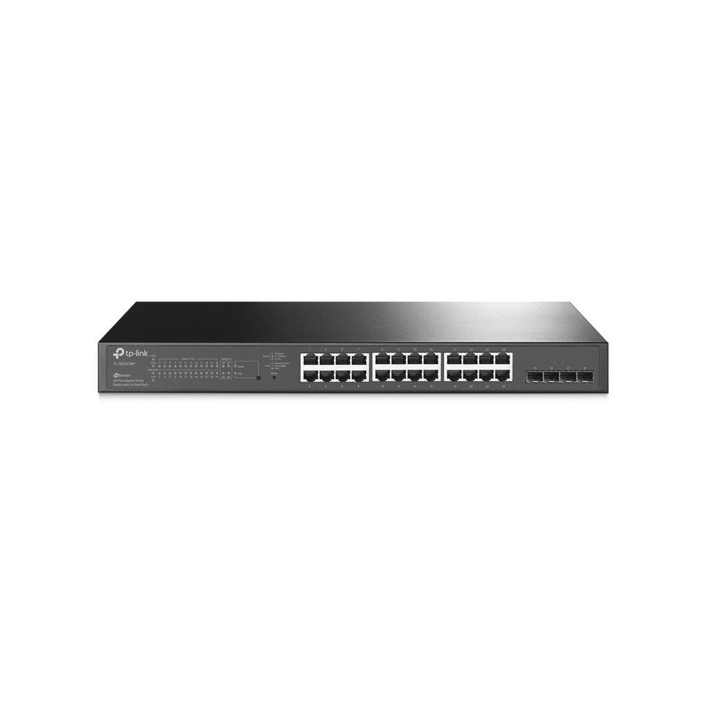 Switch Smart Gigabit JetStream de 24 puertos PoE+ y 4 ranuras SFP, para rack, marca TP-Link
