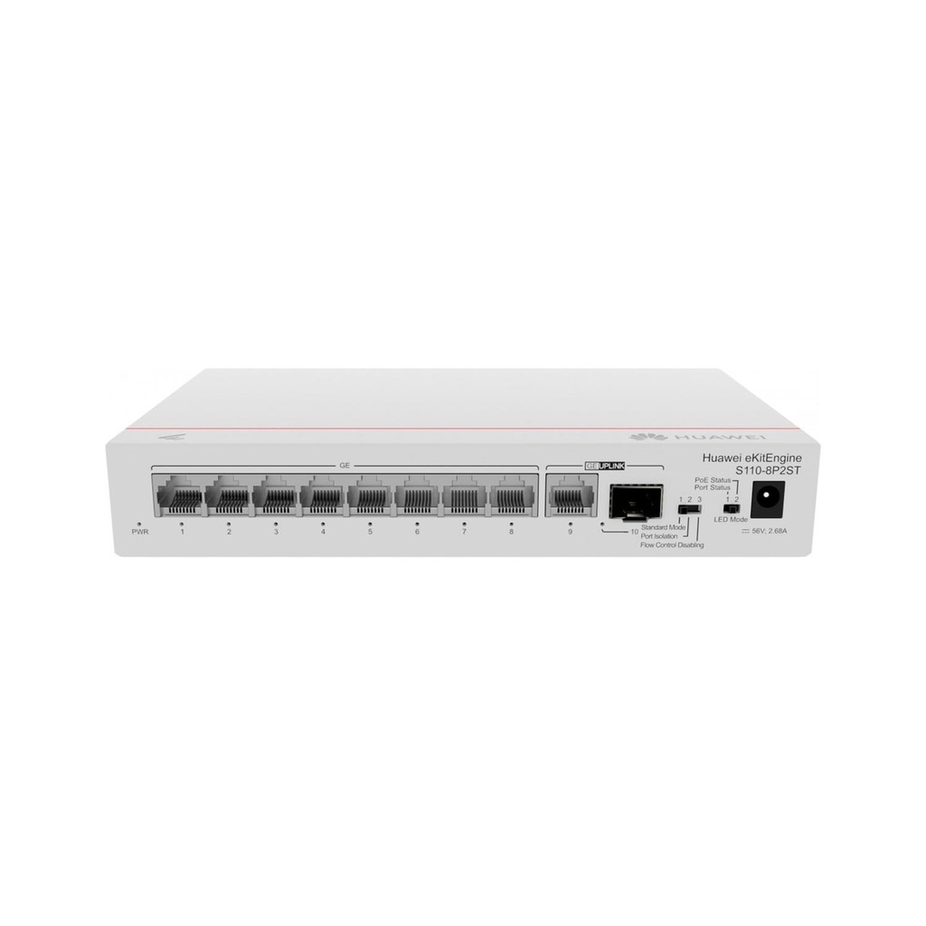 Switch Gigabit No Administrable PoE , 8 puertos 10/100/1000 Mbps (PoE) , 2 Puertos SFP Uplink , 124W , marca Huawei