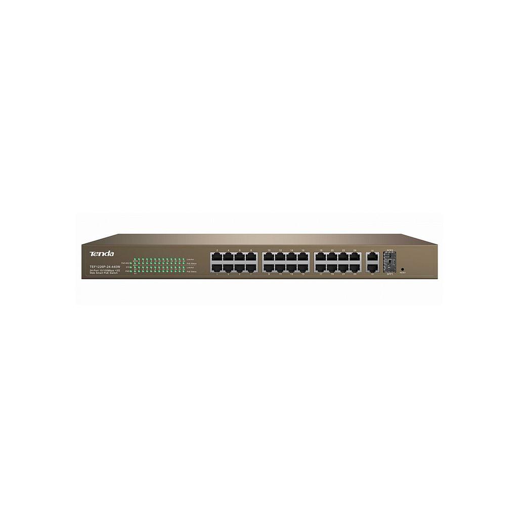 Switch L2 no administrable TEF1226P-24-440W, 24 puertos POE FE + 2 puertos GE + 2 SFP GE, marca Tenda