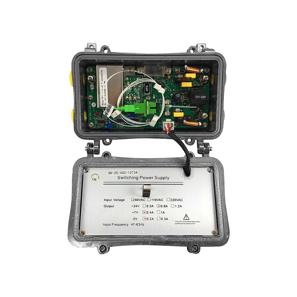 Nodo óptico, AGC, 2 salidas, 860MHz, IC NXP, voltaje de operación 35 - 95 V AC, marca Giganet