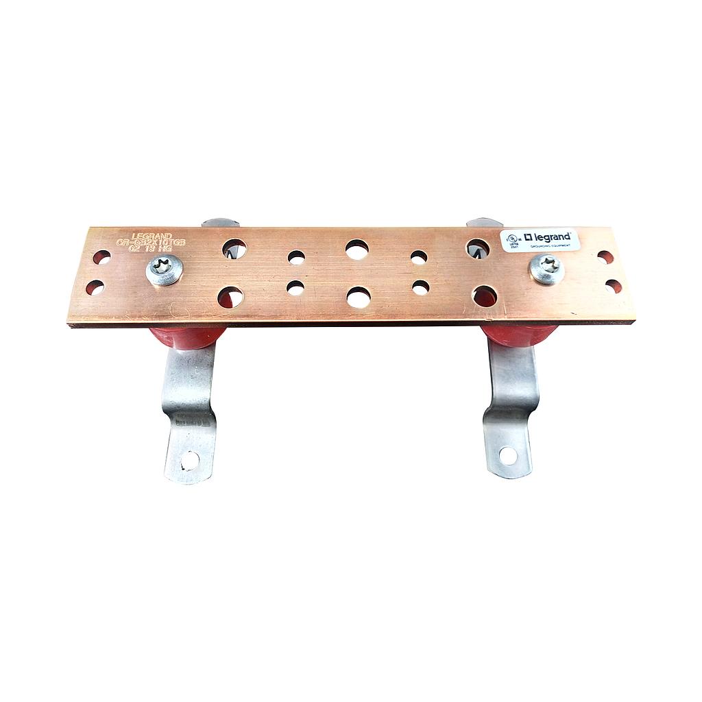 Barra de tierra, telecomunicaciones, Ortronics, 10w x 2 "h con agujeros de 5/16 y 7/16, marca Ortronics