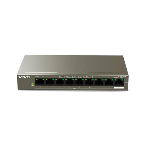[TEF1109P-8-63W] SWITCH escritorio 9 puertos a 10 / 100Mbps con PoE de 8 puertos. Marca Tenda