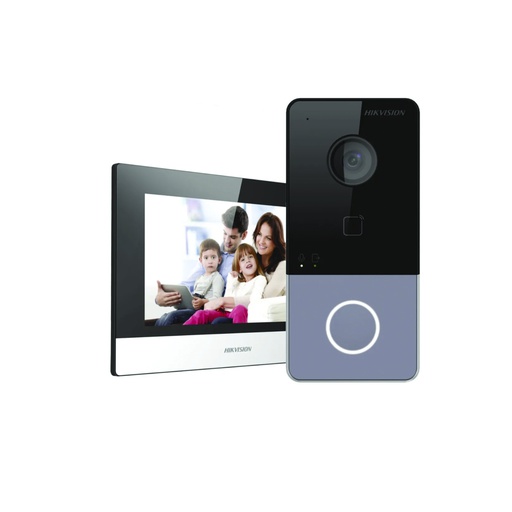 [DS-KIS603-P] kit de video portero ip con  Cámara HD de 2 MP Supresión de ruido y cancelación de eco Baja iluminación Funciones de control de acceso a prueba de manipulaciones Configuración remota a través de la web Estación interior de red Pantalla táctil colorida de 7 pulgadas con resolución 1024 600 PoE estándar Almacena mensajes e imágenes capturadas en la tarjeta TF Desbloqueo remoto a través del software del cliente o el móvi cliente