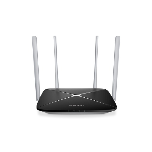 [AC12] Router Wi-Fi doble banda AC1200 300 Mbps a 2,4 GHz + 867 Mbps a 5 GHz, 4 antenas externas fijas, 3 puertos LAN de 10/100 Mbps, 1 puerto WAN de 10/100 Mbps, marca Mercusys