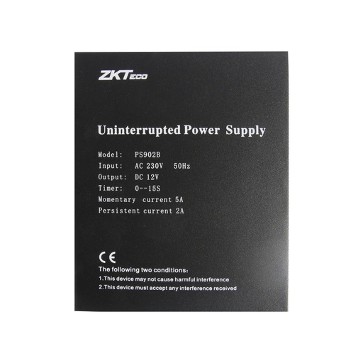 [PS902B] Fuente de poder con cables de batería, 12V 5A, Voltaje de entrada 110VAC, marca ZKTeco