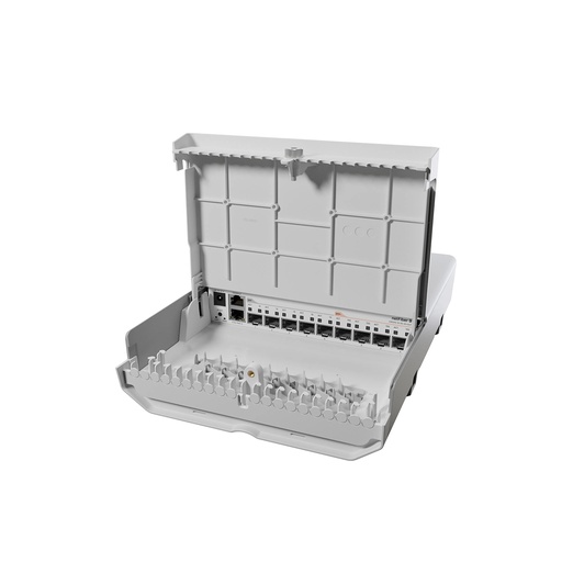 [CRS310-1G-5S-4S+OUT] Switch para exterior netFiber 9, 1 puerto Gigabit, 5 puertos SFP de 1.25Gbps, 4 puertos SFP+ de 10Gbps, marca Mikrotik