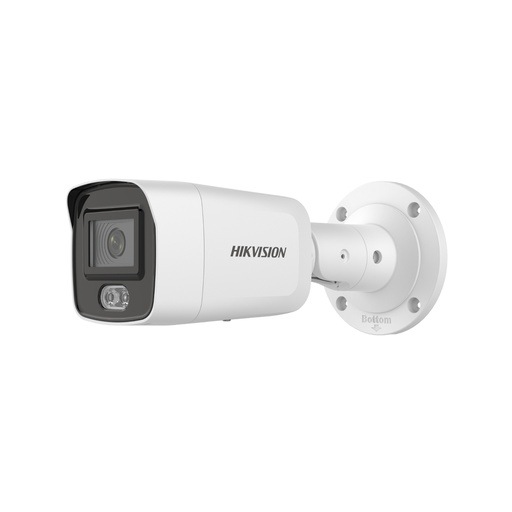 [DS-2CD3047G2-LS] Cámara IP ColorVu tipo bala, resolucioón 4 MPX, imagen a color las 24 horas, lente fijo 2.8mm, captura de rostro, IP67, WDR, 12V, PoE. Marca Hikvision