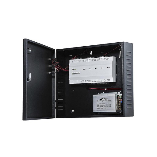 [INBIO460-PRO-BOX] Panel de Control de acceso serie PRO para cuatro puertas con terminales de conexión para lectores esclavas, entradas y salidas de alarma y métodos para realizar vinculaciones, incluye caja metálica y fuente de poder, marca ZKTeco